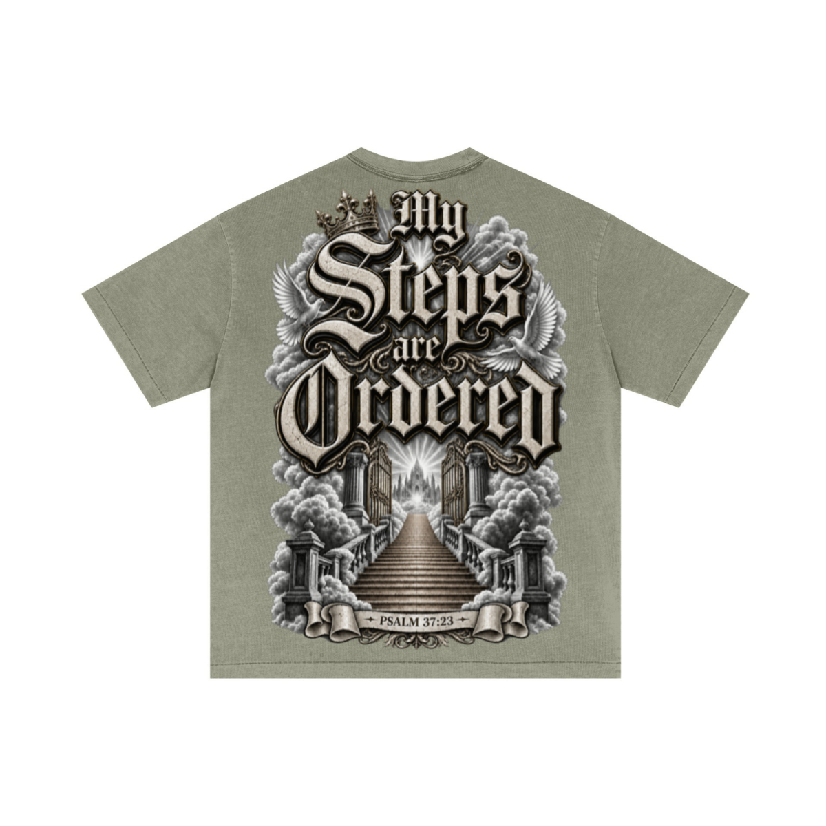 275GSM Unisex Double-Yarn 100% Cotton Plain-Wash T-shirt Greyish Green 