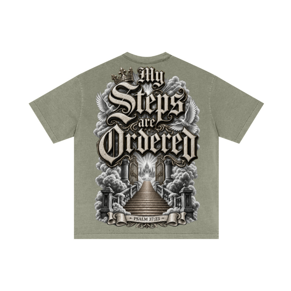 275GSM Unisex Double-Yarn 100% Cotton Plain-Wash T-shirt Greyish Green 