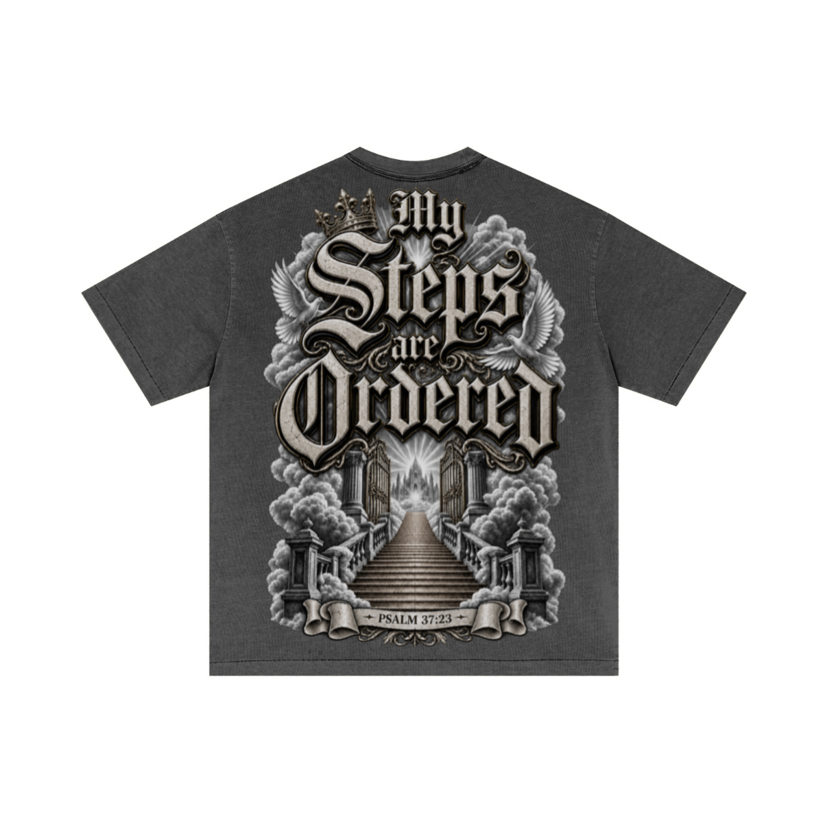 275GSM Unisex Double-Yarn 100% Cotton Plain-Wash T-shirt Dark Grey