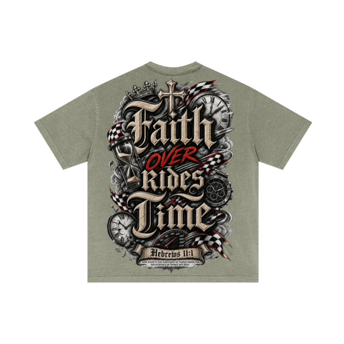 275GSM Unisex Double-Yarn 100% Cotton Plain-Wash T-shirt Greyish Green 