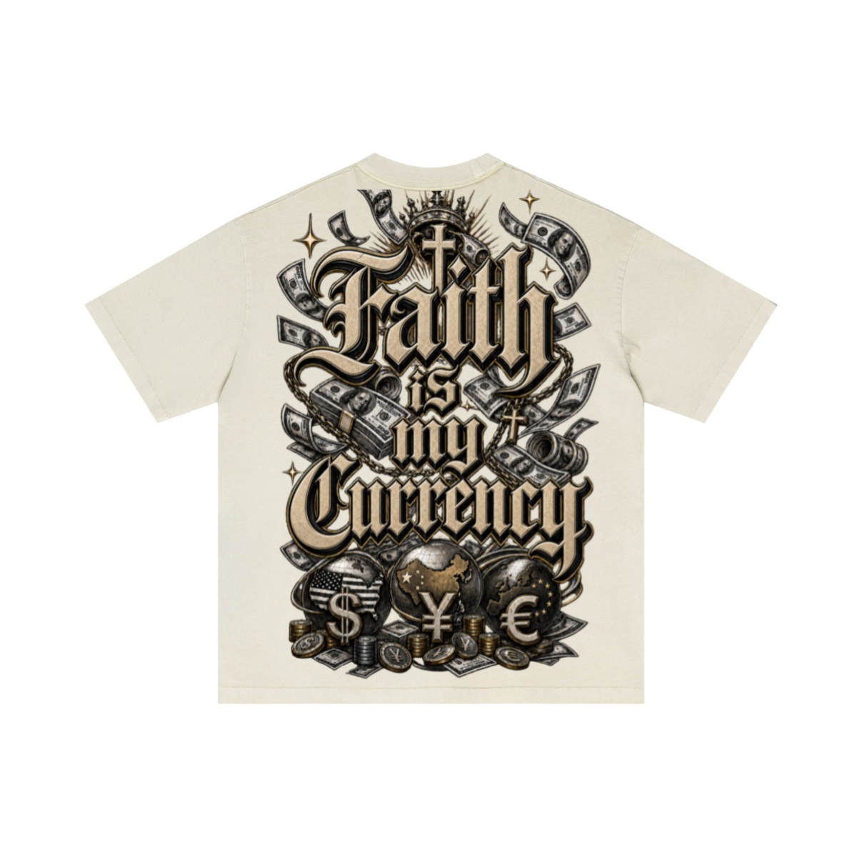 275GSM Unisex Double-Yarn 100% Cotton Plain-Wash T-shirt Apricot Grey
