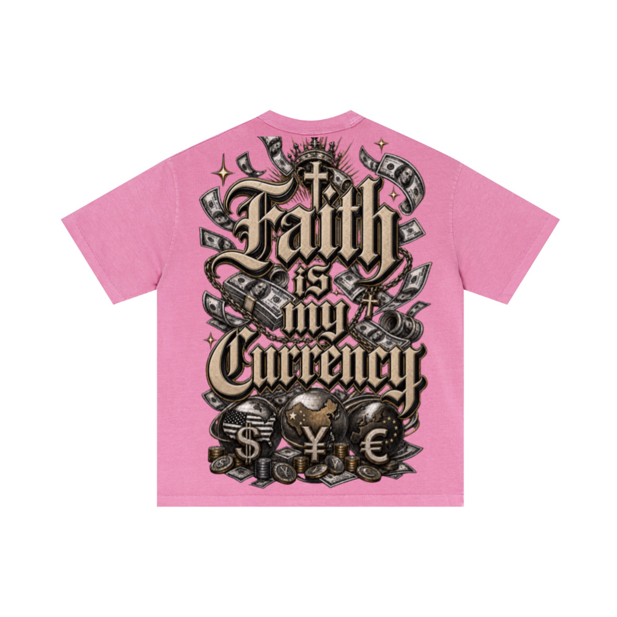 275GSM Unisex Double-Yarn 100% Cotton Plain-Wash T-shirt Rose Pink