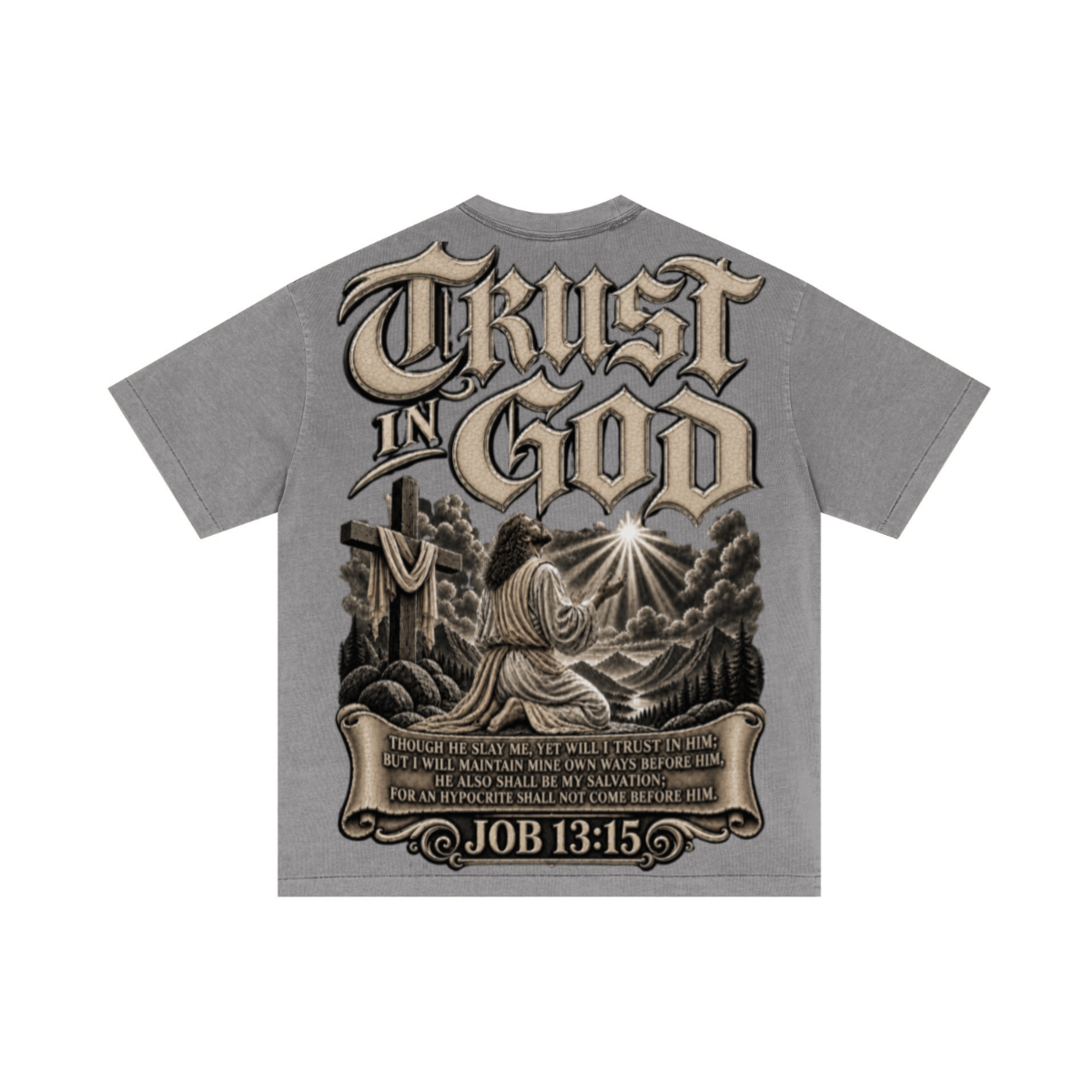 275GSM Unisex Double-Yarn 100% Cotton Plain-Wash T-shirt Medium Grey