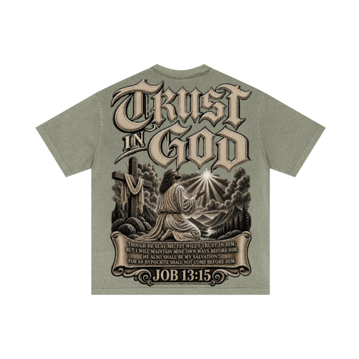 275GSM Unisex Double-Yarn 100% Cotton Plain-Wash T-shirt Greyish Green 