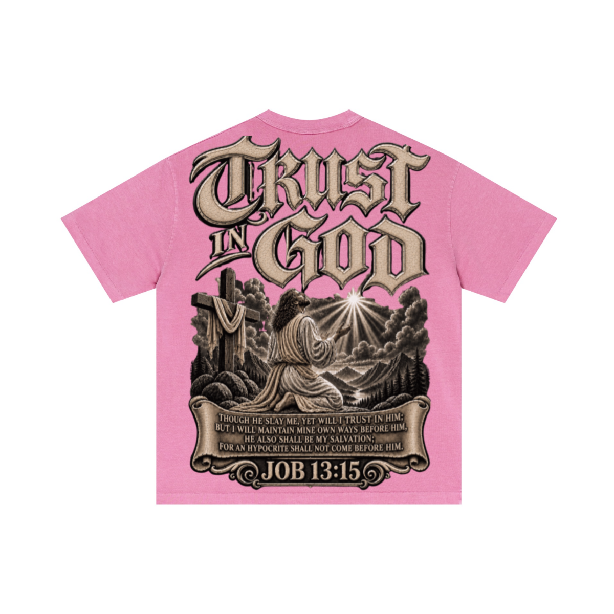 275GSM Unisex Double-Yarn 100% Cotton Plain-Wash T-shirt Rose Pink