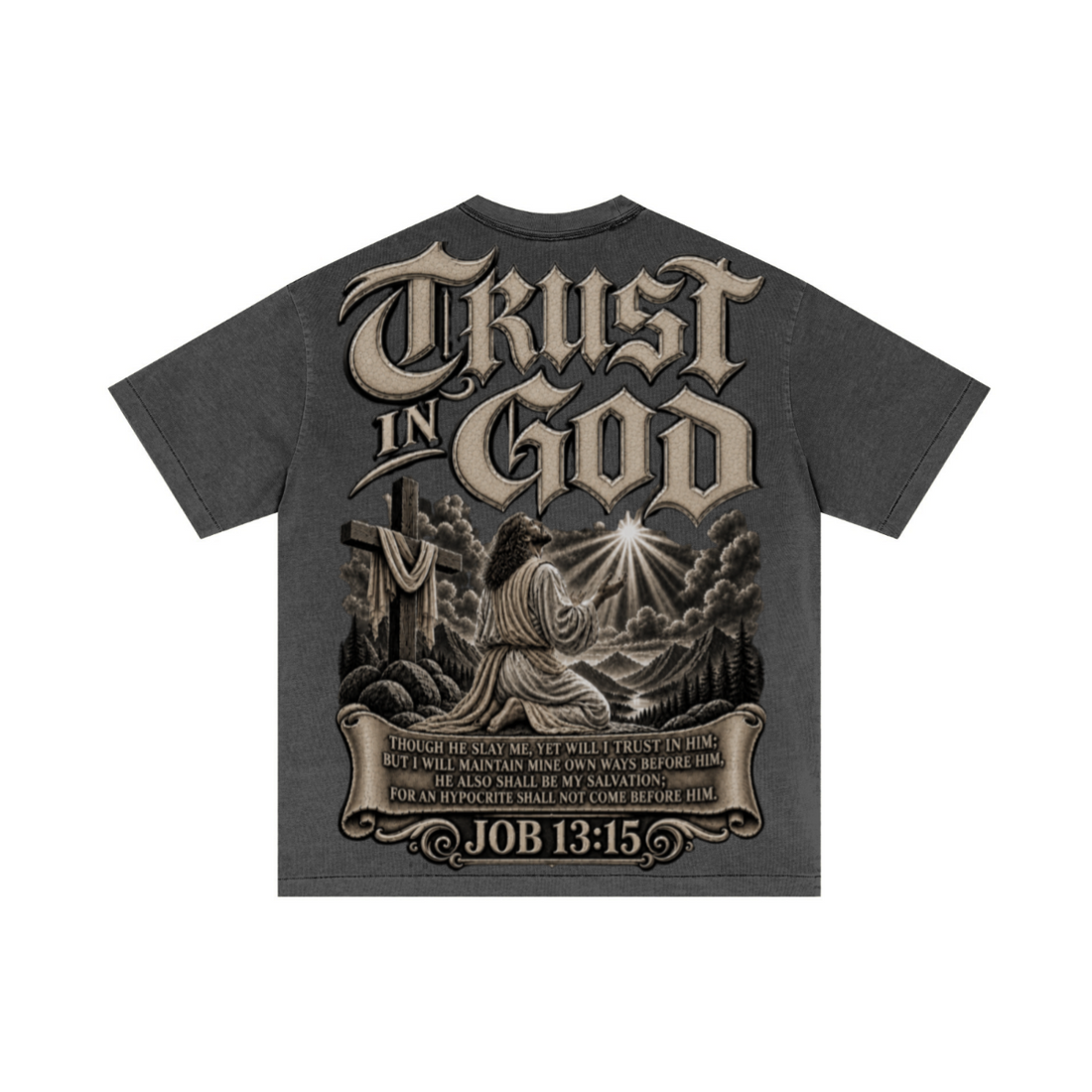 275GSM Unisex Double-Yarn 100% Cotton Plain-Wash T-shirt Dark Grey