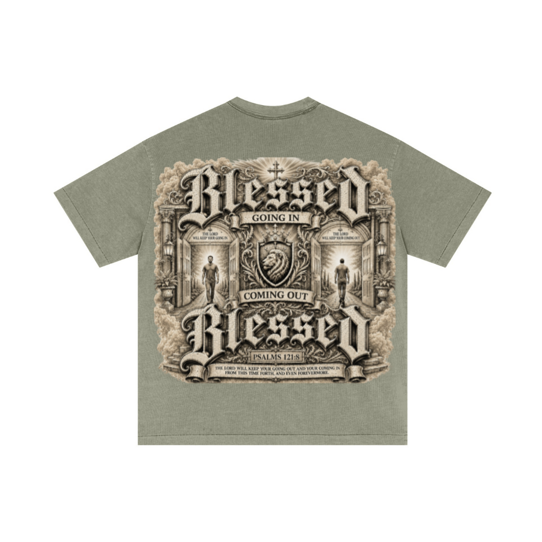 275GSM Unisex Double-Yarn 100% Cotton Plain-Wash T-shirt Greyish Green 