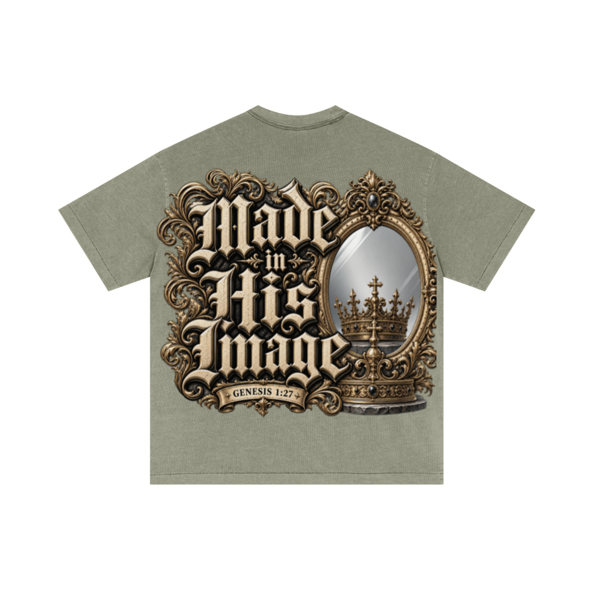 275GSM Unisex Double-Yarn 100% Cotton Plain-Wash T-shirt Greyish Green 