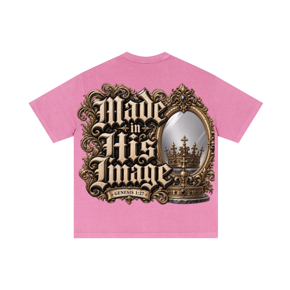275GSM Unisex Double-Yarn 100% Cotton Plain-Wash T-shirt Rose Pink