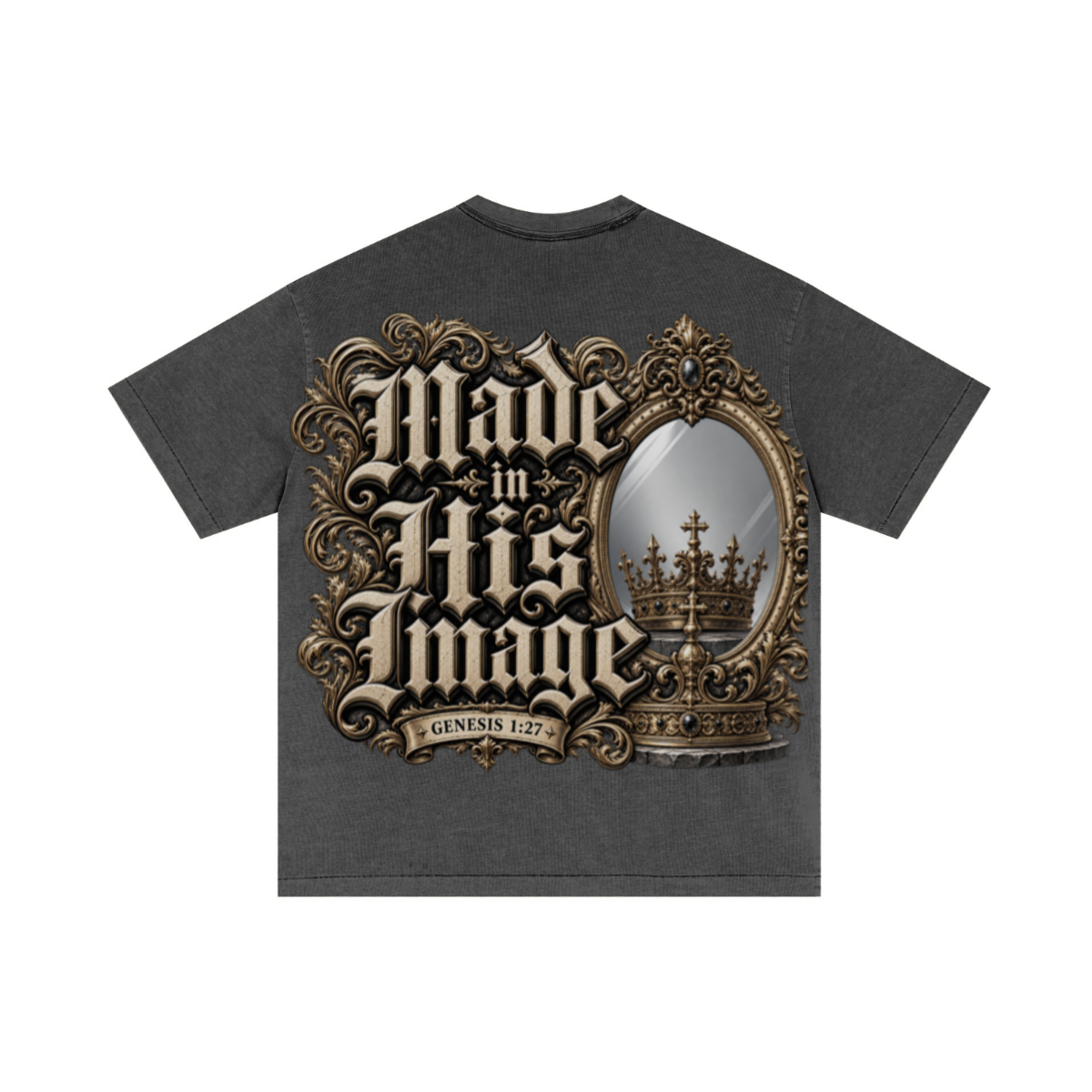 275GSM Unisex Double-Yarn 100% Cotton Plain-Wash T-shirt Dark Grey