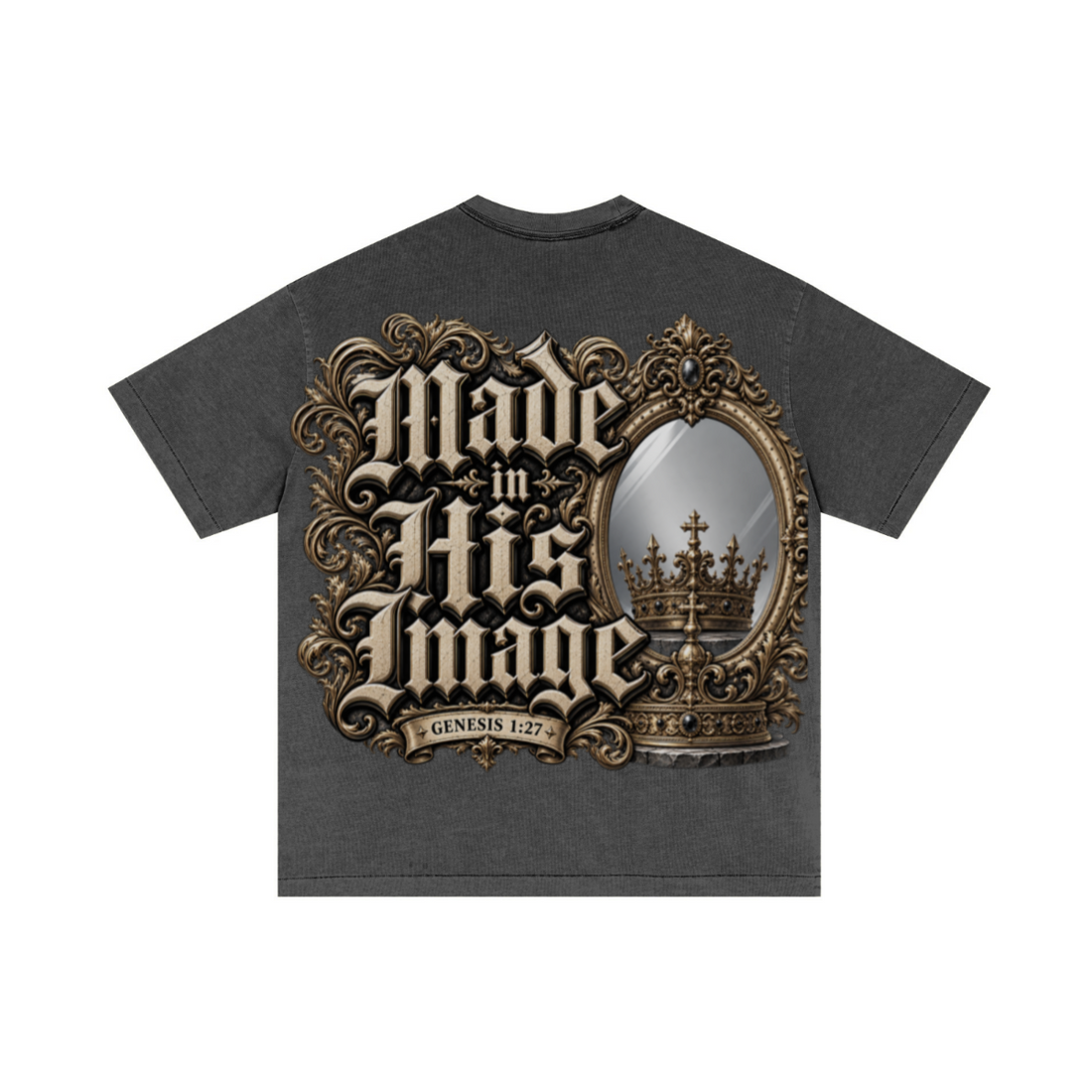 275GSM Unisex Double-Yarn 100% Cotton Plain-Wash T-shirt Dark Grey