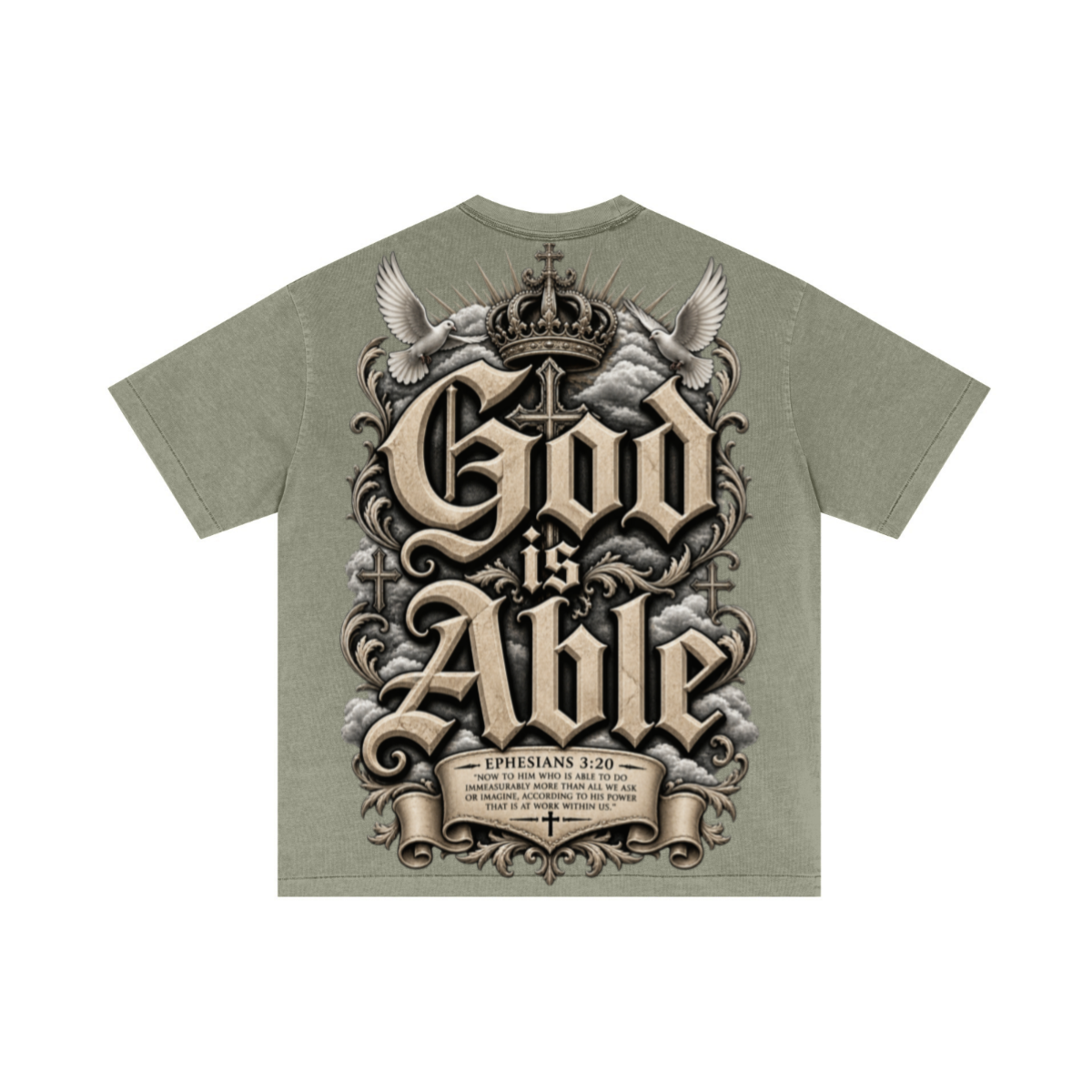 275GSM Unisex Double-Yarn 100% Cotton Plain-Wash T-shirt Greyish Green 