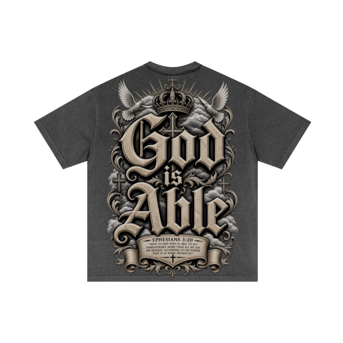 275GSM Unisex Double-Yarn 100% Cotton Plain-Wash T-shirt Dark Grey