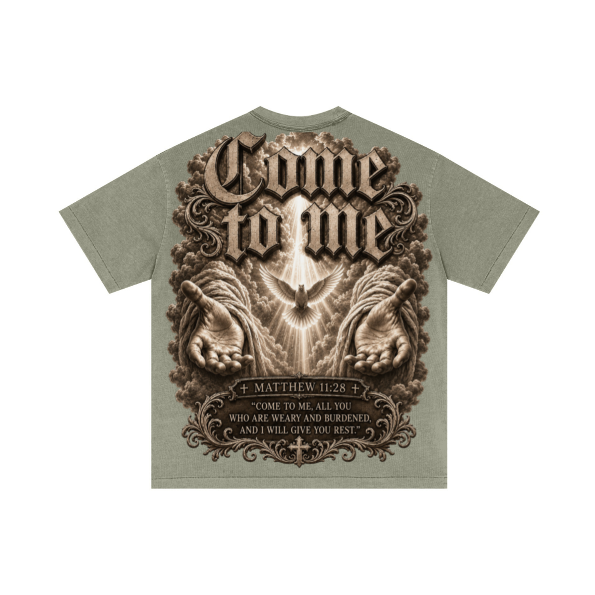 275GSM Unisex Double-Yarn 100% Cotton Plain-Wash T-shirt Greyish Green 