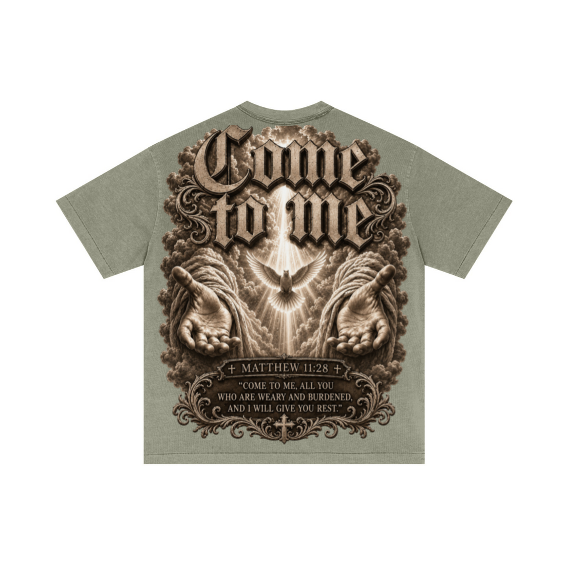 275GSM Unisex Double-Yarn 100% Cotton Plain-Wash T-shirt Greyish Green 