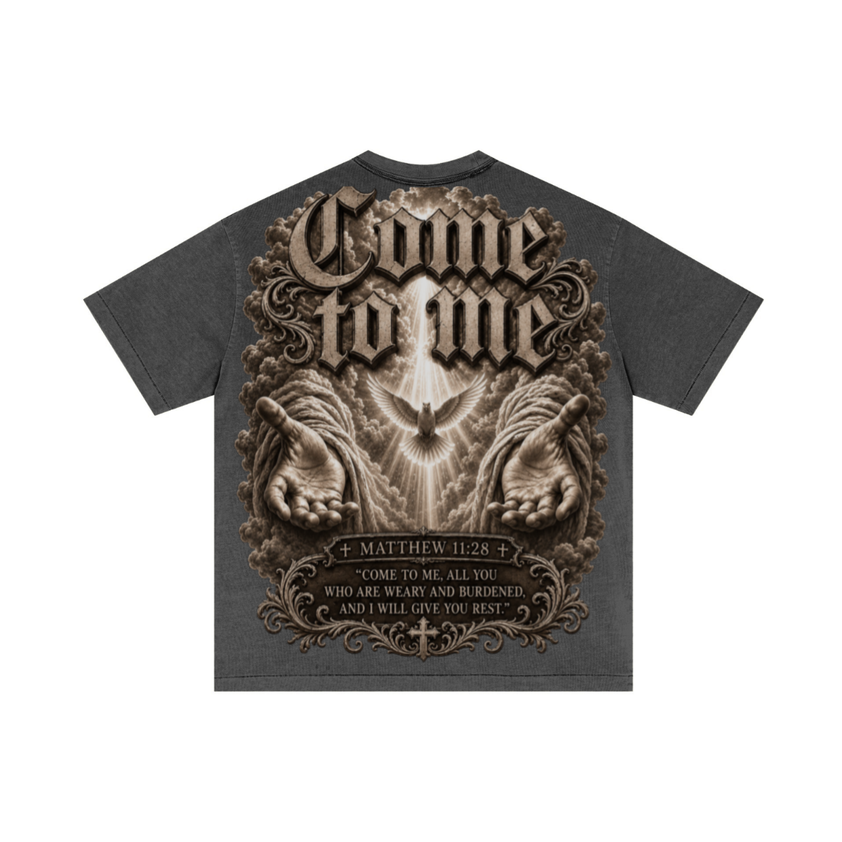 275GSM Unisex Double-Yarn 100% Cotton Plain-Wash T-shirt Dark Grey