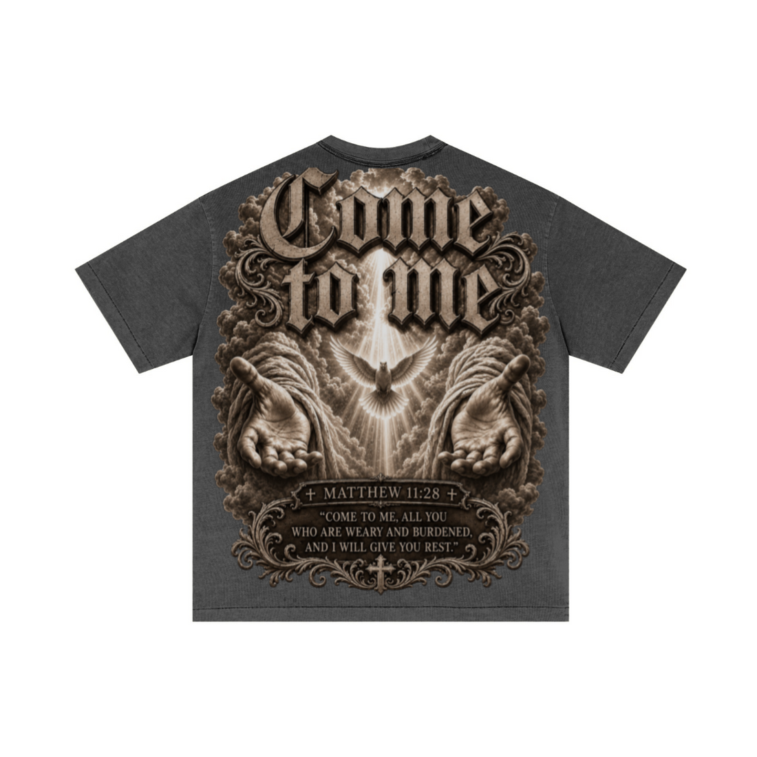275GSM Unisex Double-Yarn 100% Cotton Plain-Wash T-shirt Dark Grey