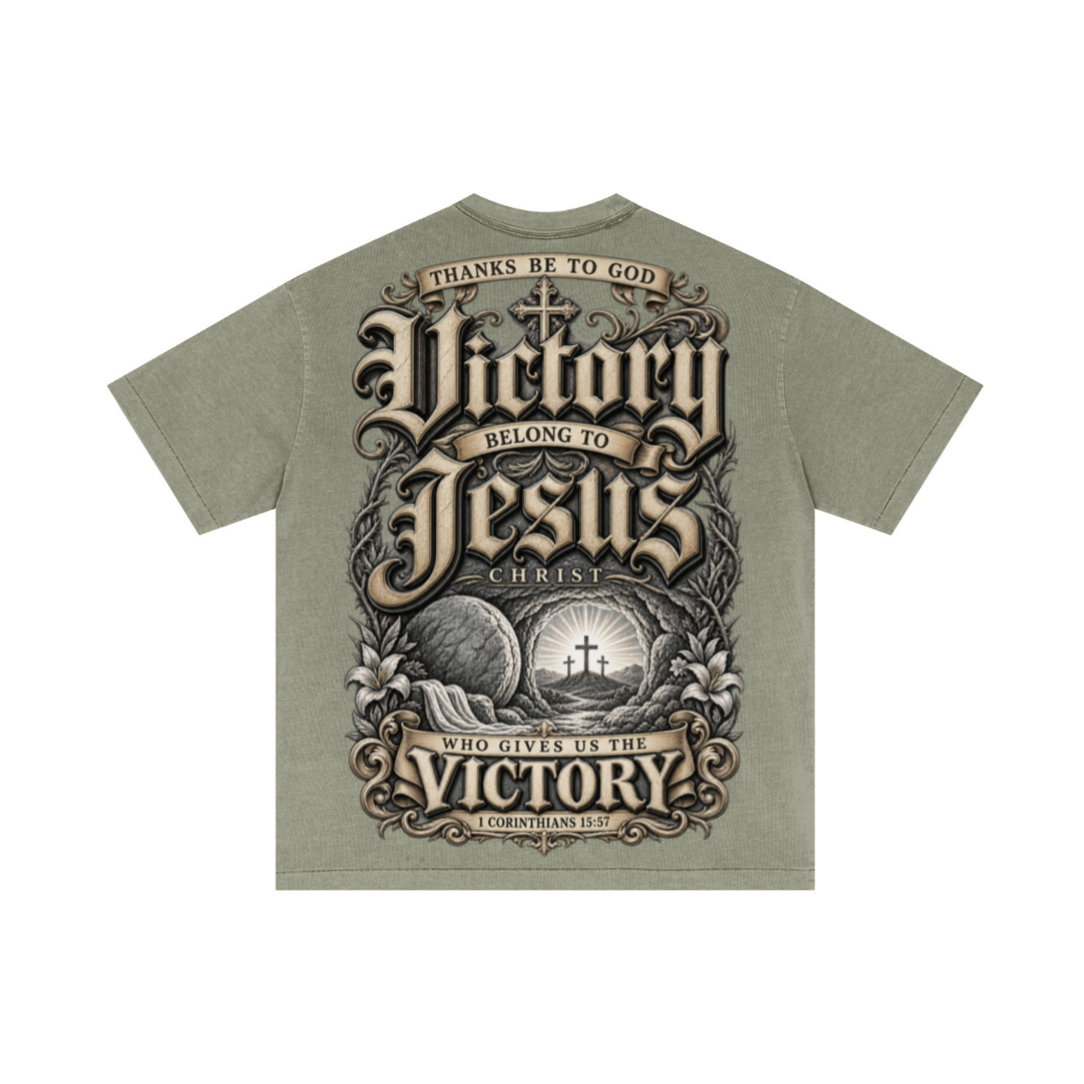275GSM Unisex Double-Yarn 100% Cotton Plain-Wash T-shirt Greyish Green 