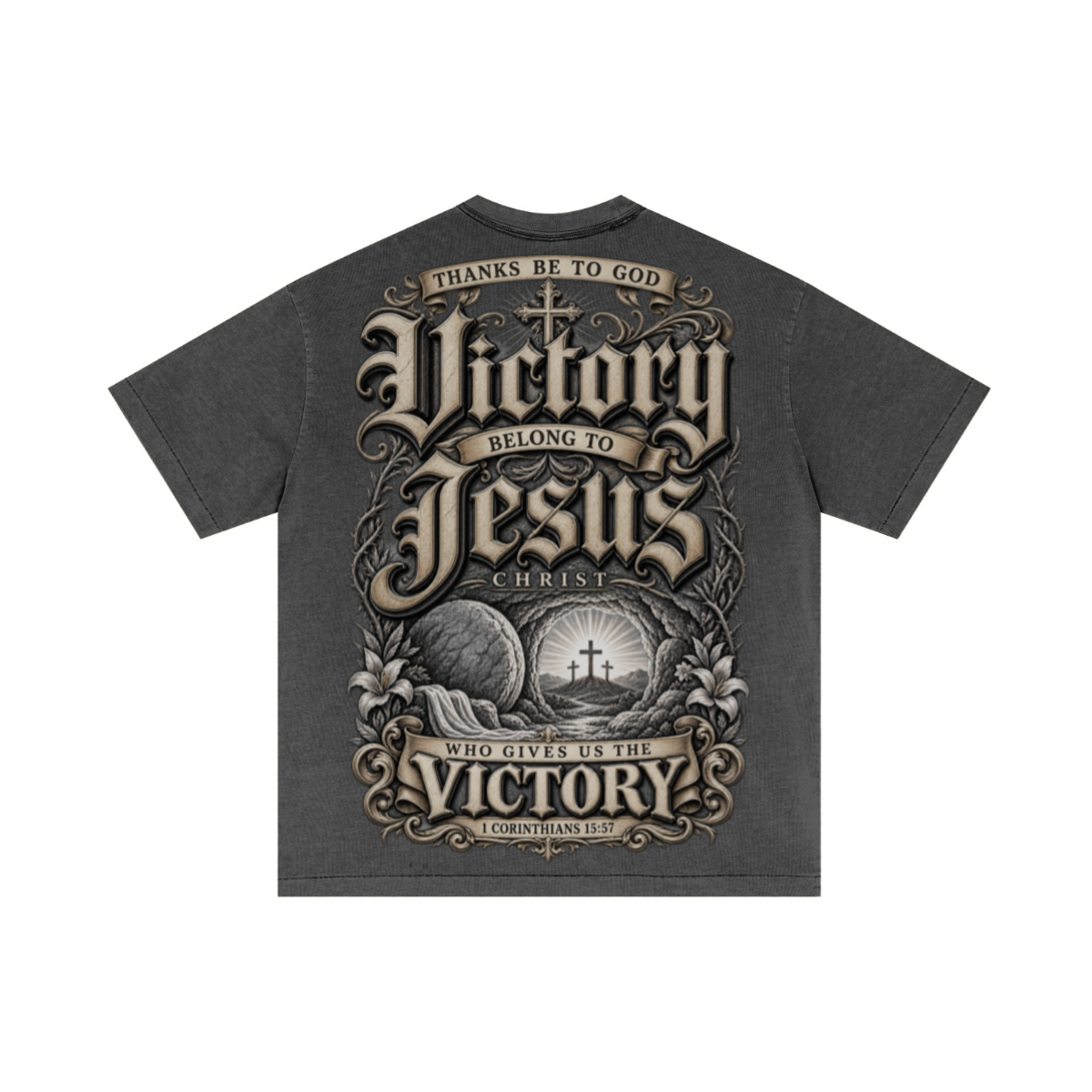 275GSM Unisex Double-Yarn 100% Cotton Plain-Wash T-shirt Dark Grey
