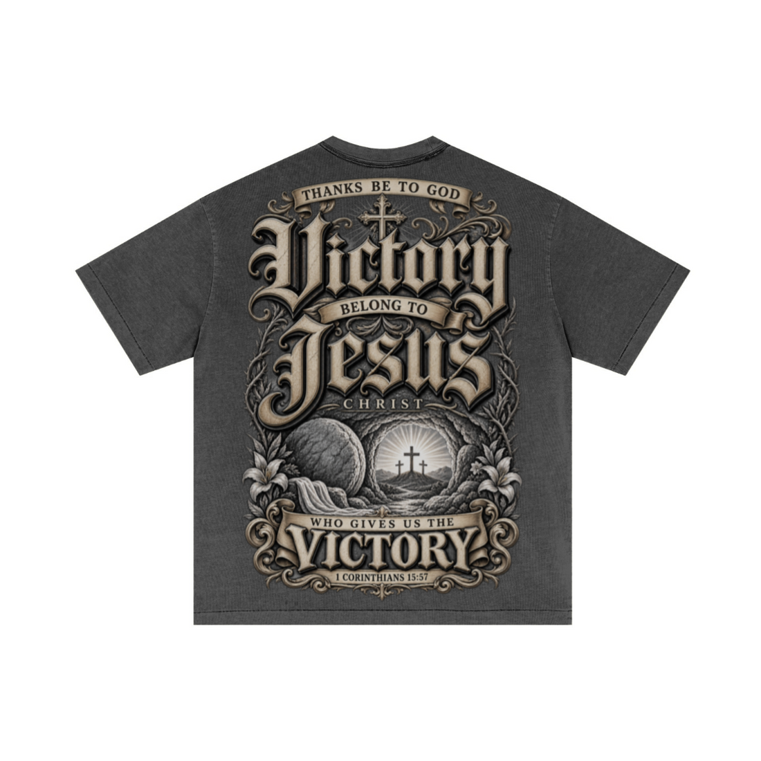 275GSM Unisex Double-Yarn 100% Cotton Plain-Wash T-shirt Dark Grey
