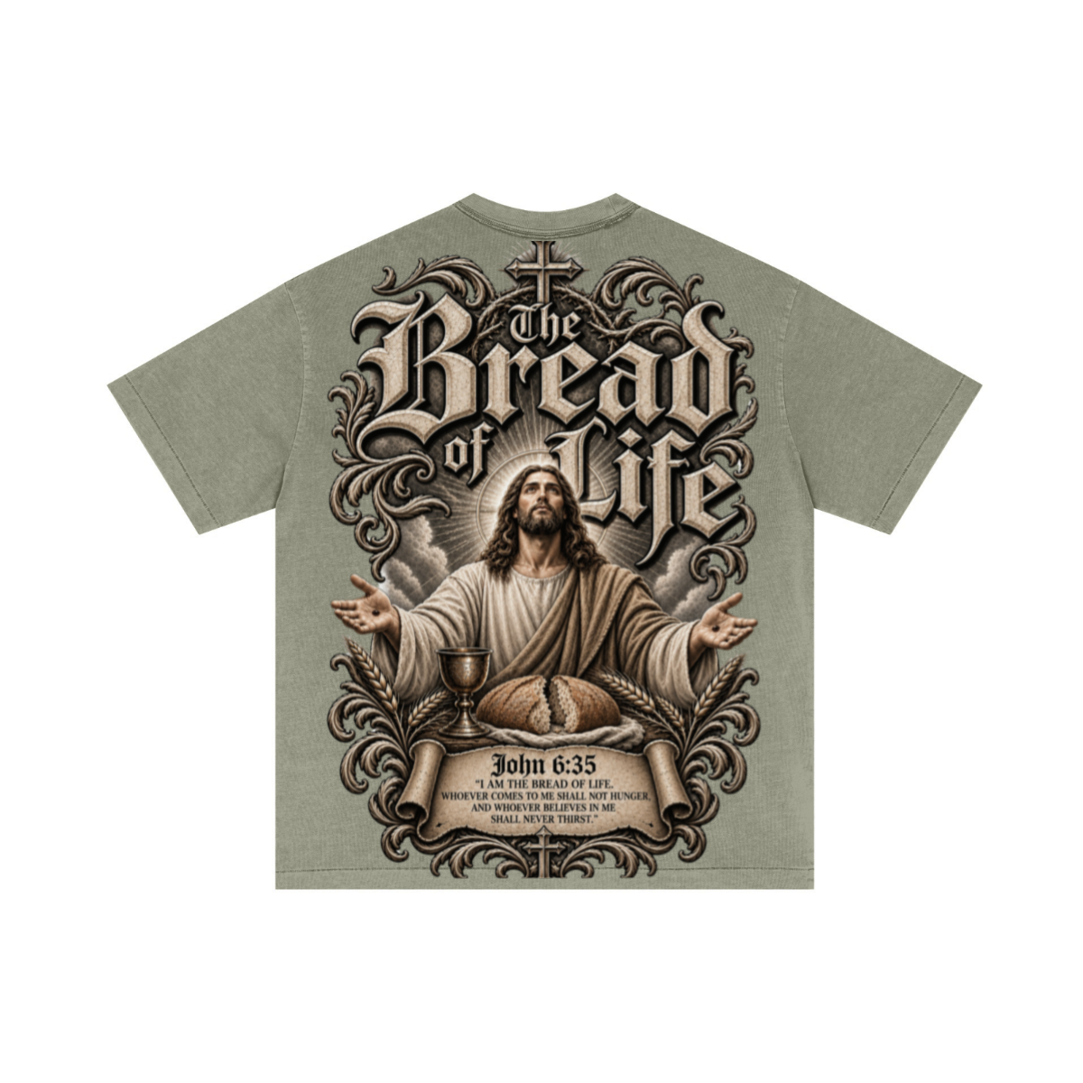 275GSM Unisex Double-Yarn 100% Cotton Plain-Wash T-shirt Greyish Green 
