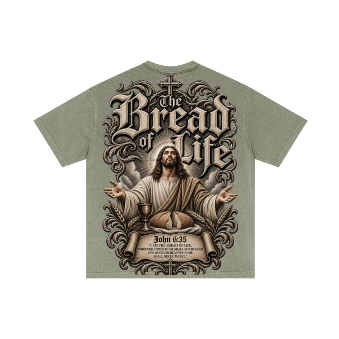 275GSM Unisex Double-Yarn 100% Cotton Plain-Wash T-shirt Greyish Green 