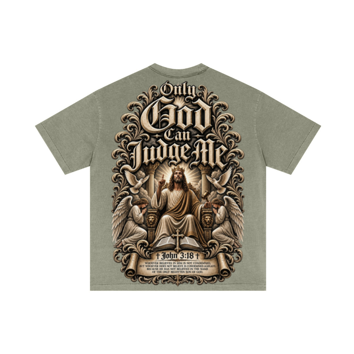 275GSM Unisex Double-Yarn 100% Cotton Plain-Wash T-shirt Greyish Green 