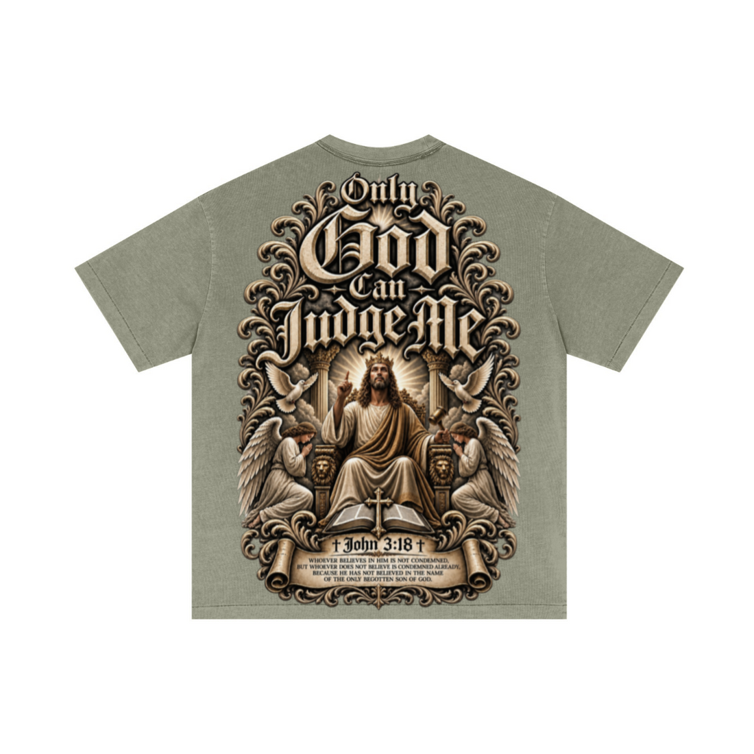 275GSM Unisex Double-Yarn 100% Cotton Plain-Wash T-shirt Greyish Green 