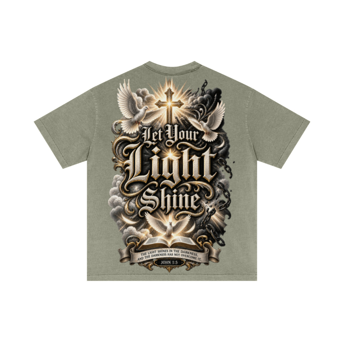 275GSM Unisex Double-Yarn 100% Cotton Plain-Wash T-shirt Greyish Green 