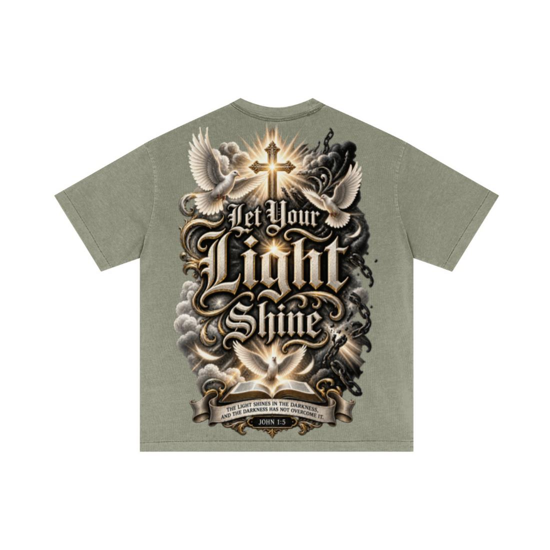 275GSM Unisex Double-Yarn 100% Cotton Plain-Wash T-shirt Greyish Green 