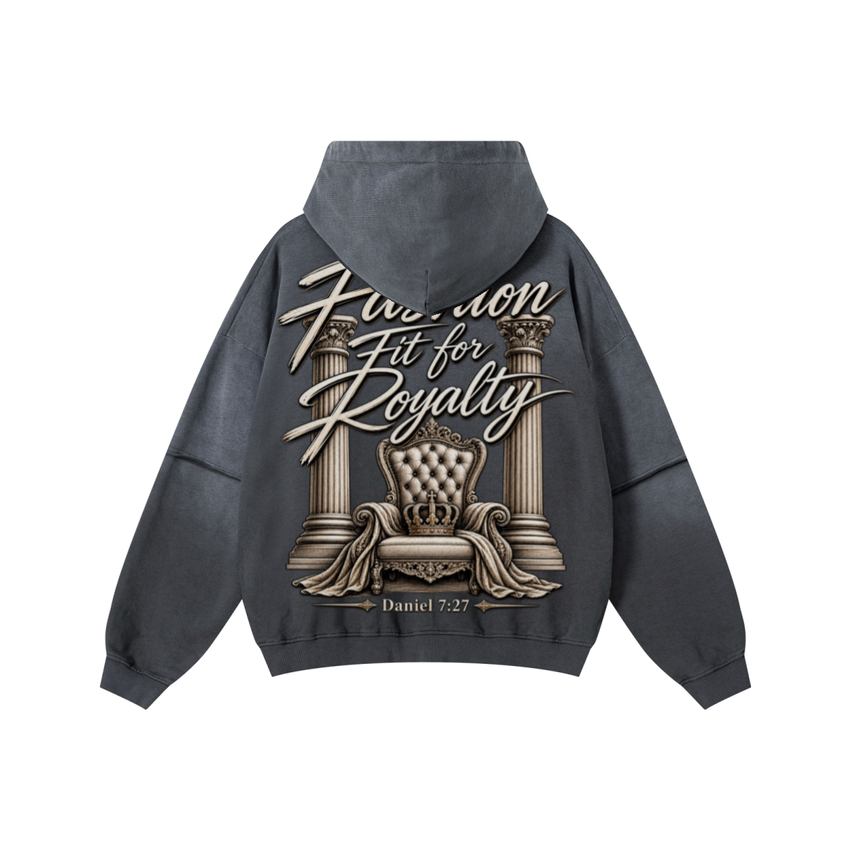 370GSM Unisex Monkey Wash Faux-Two-Piece PP-Sprayed  French Terry Hoodie Vintage Dark Grey