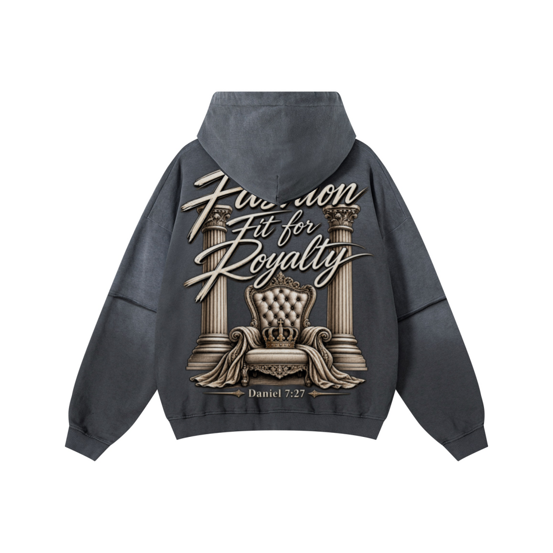 370GSM Unisex Monkey Wash Faux-Two-Piece PP-Sprayed  French Terry Hoodie Vintage Dark Grey