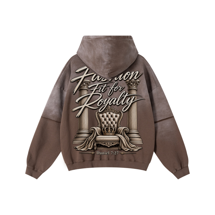 370GSM Unisex Monkey Wash Faux-Two-Piece PP-Sprayed  French Terry Hoodie Vintage Brown