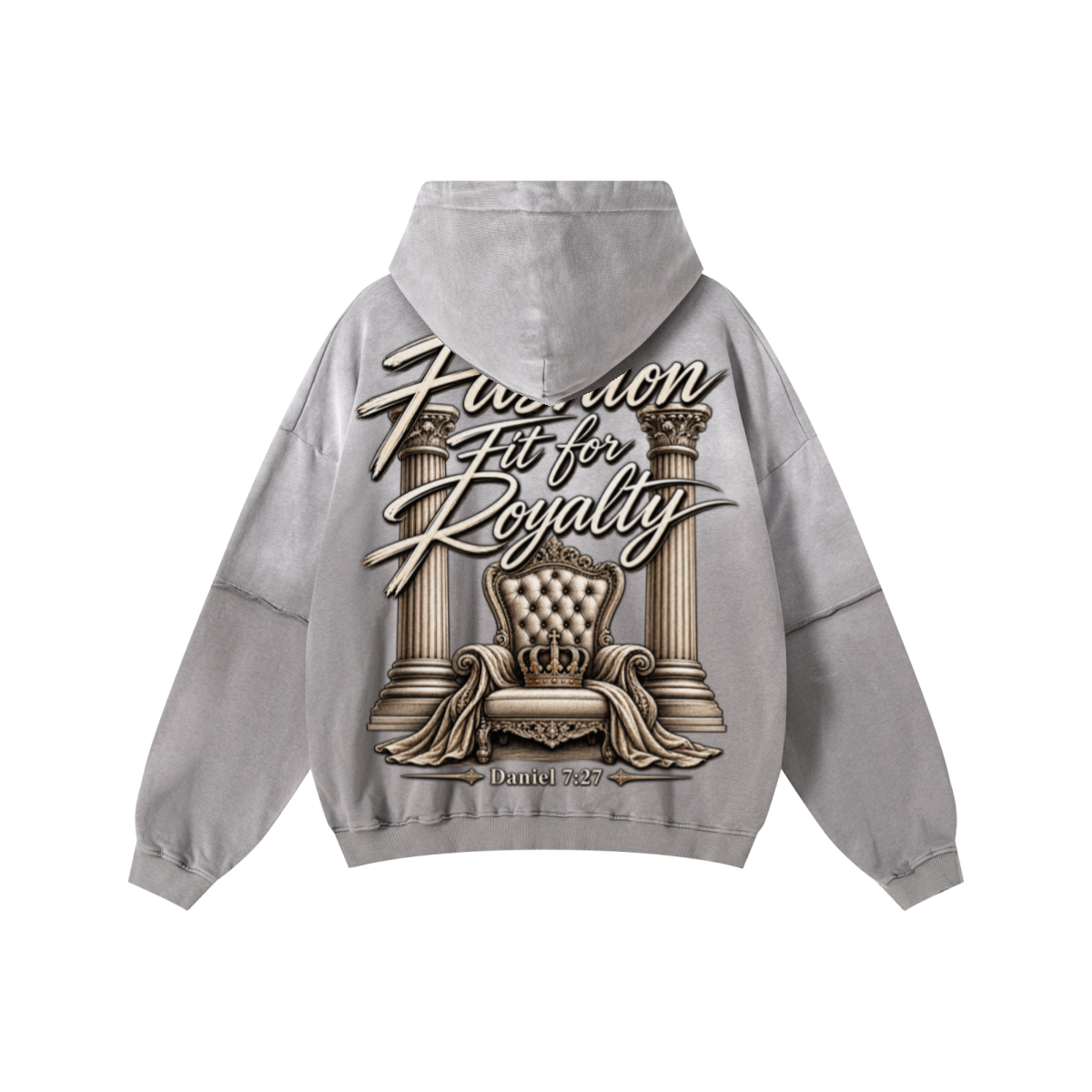 370GSM Unisex Monkey Wash Faux-Two-Piece PP-Sprayed  French Terry Hoodie Vintage Medium Grey