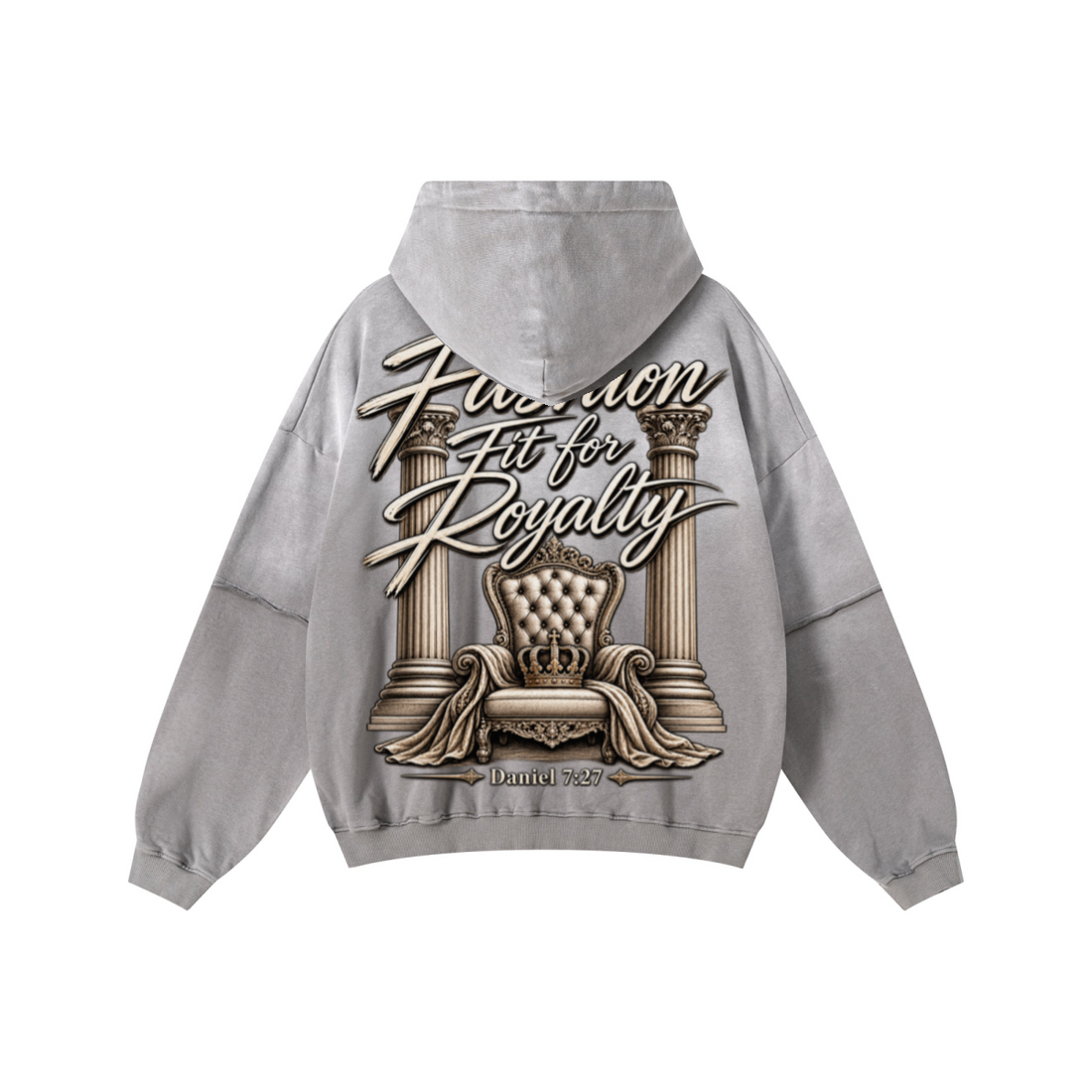 370GSM Unisex Monkey Wash Faux-Two-Piece PP-Sprayed  French Terry Hoodie Vintage Medium Grey