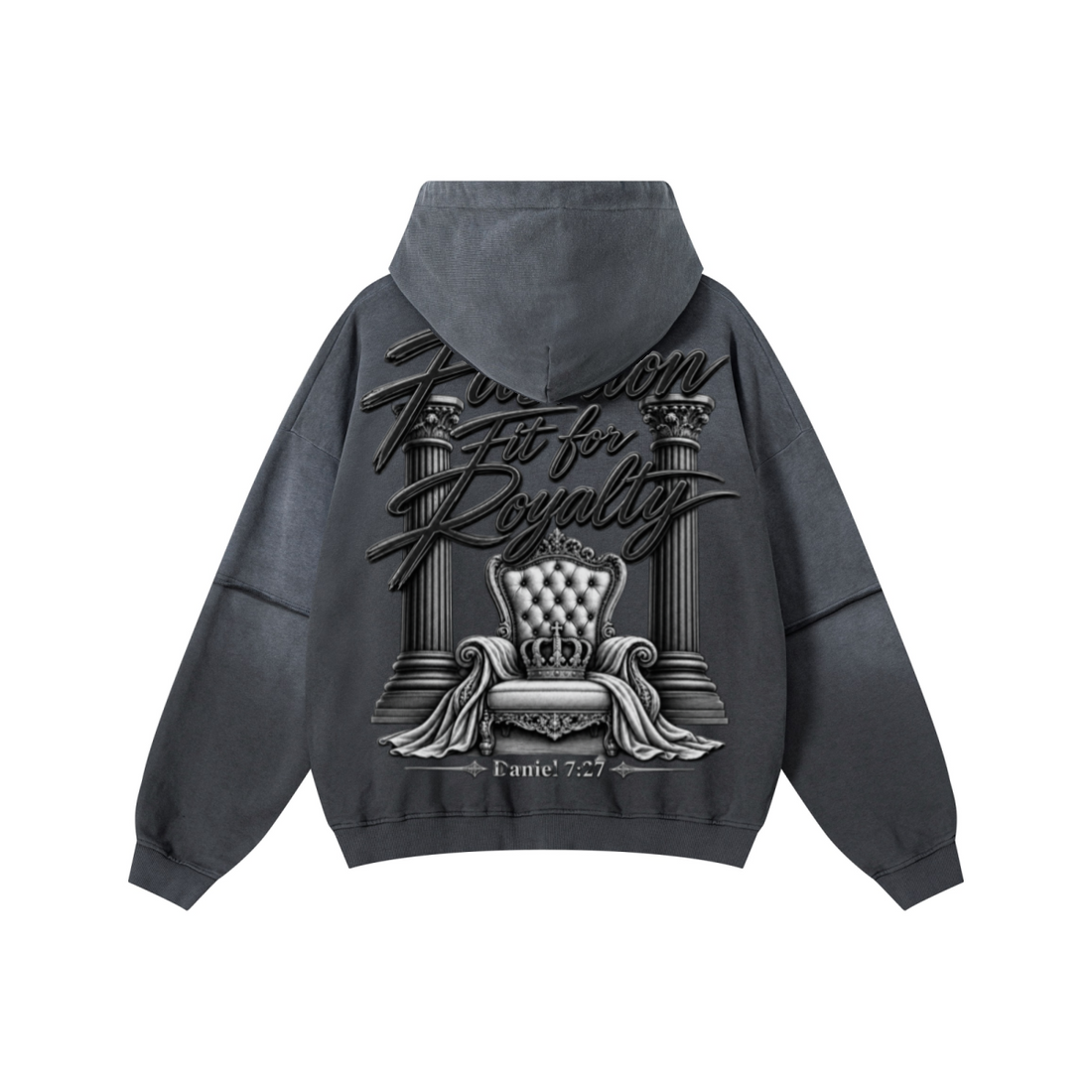 370GSM Unisex Monkey Wash Faux-Two-Piece PP-Sprayed  French Terry Hoodie Vintage Dark Grey