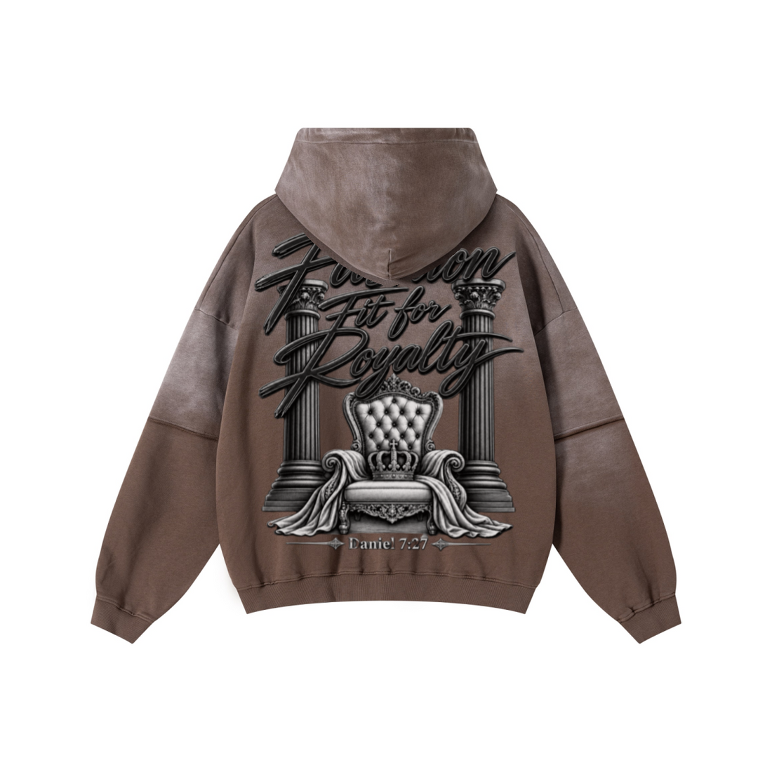 370GSM Unisex Monkey Wash Faux-Two-Piece PP-Sprayed  French Terry Hoodie Vintage Brown