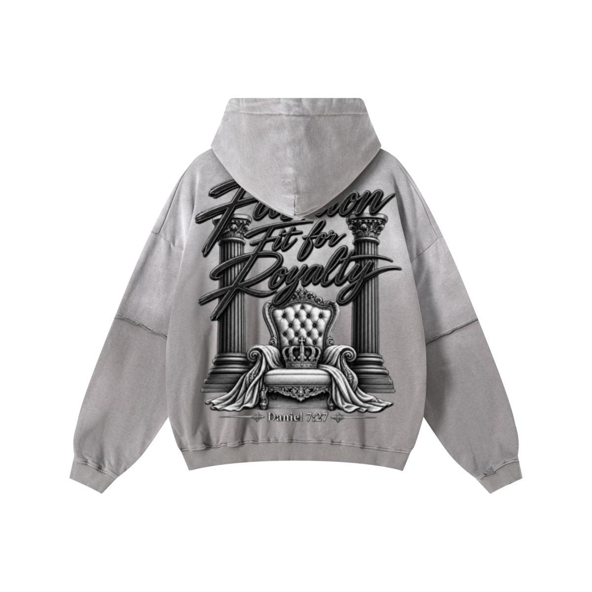 370GSM Unisex Monkey Wash Faux-Two-Piece PP-Sprayed  French Terry Hoodie Vintage Medium Grey