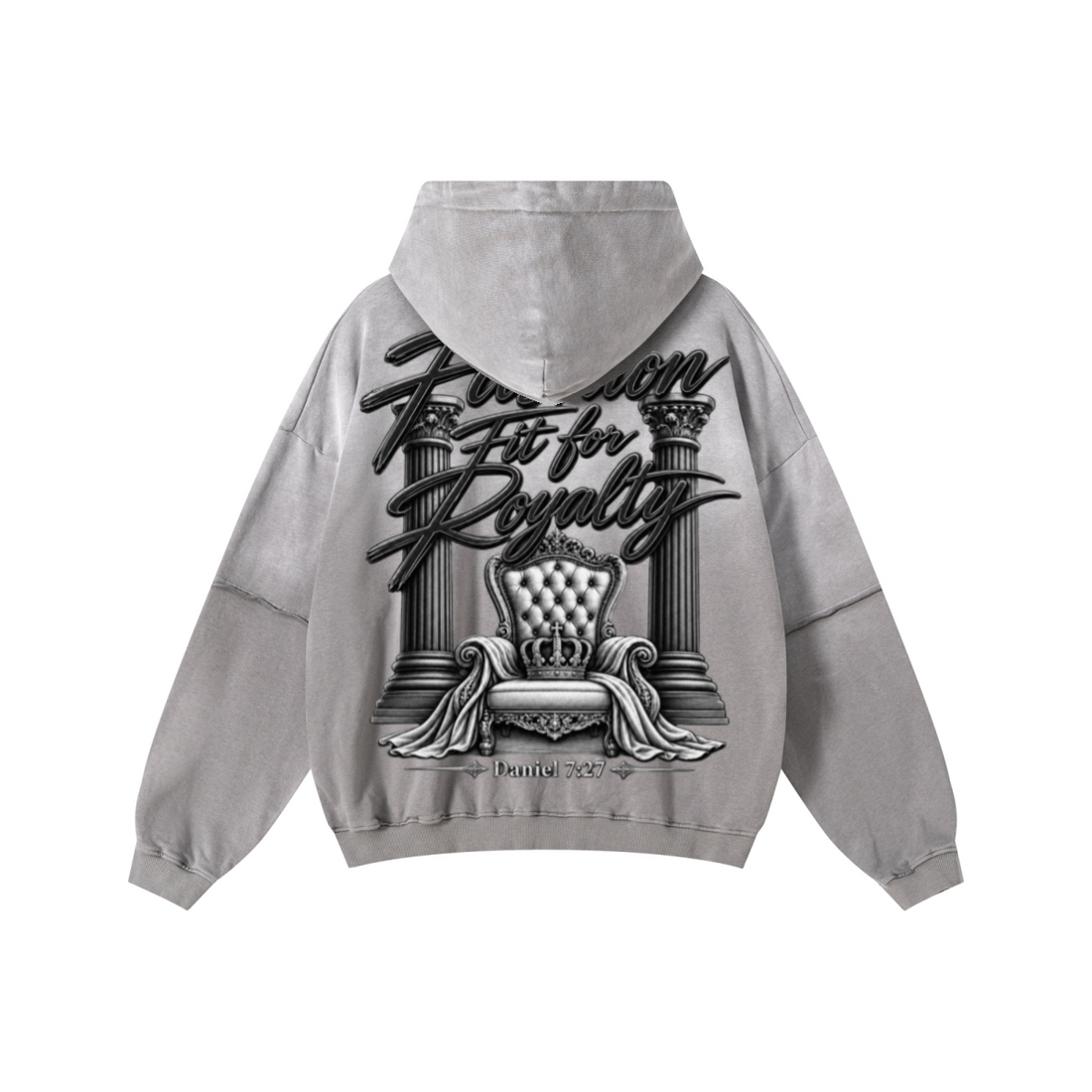370GSM Unisex Monkey Wash Faux-Two-Piece PP-Sprayed  French Terry Hoodie Vintage Medium Grey