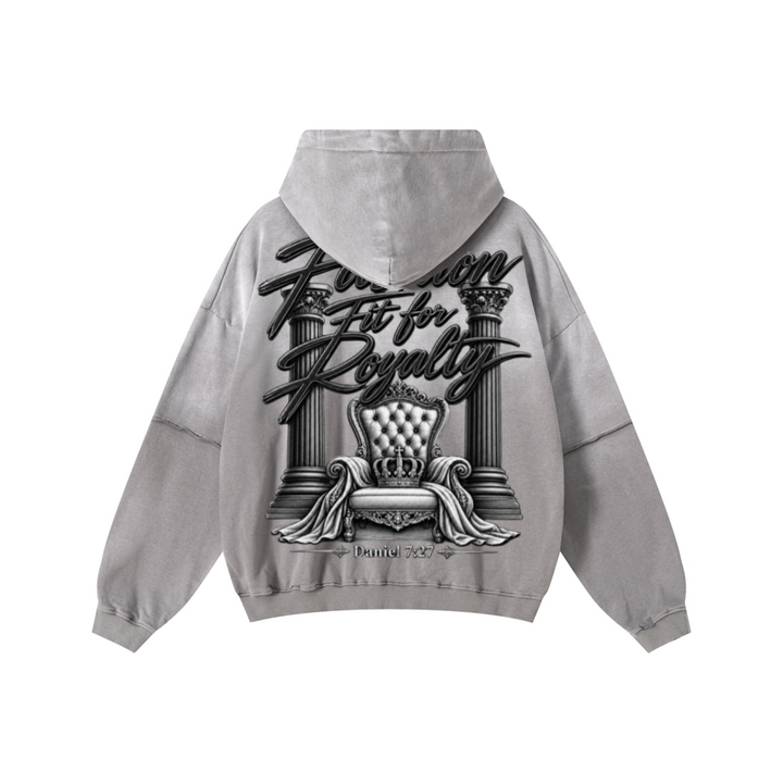 370GSM Unisex Monkey Wash Faux-Two-Piece PP-Sprayed  French Terry Hoodie Vintage Medium Grey
