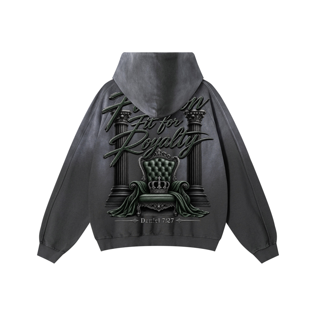 370GSM Unisex Monkey Wash Raw-Edge PP-Sprayed French Terry Hoodie Vintage Dark Grey
