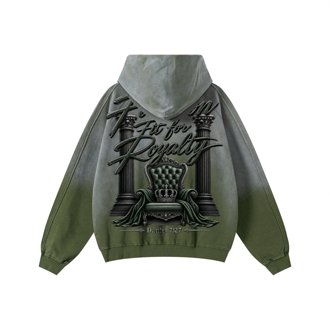 370GSM Unisex Monkey Wash Raw-Edge PP-Sprayed French Terry Hoodie Vintage Military Green