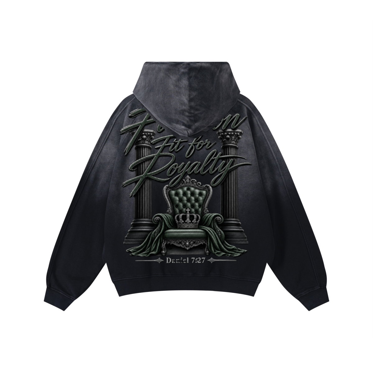 370GSM Unisex Monkey Wash Raw-Edge PP-Sprayed French Terry Hoodie Vintage Black
