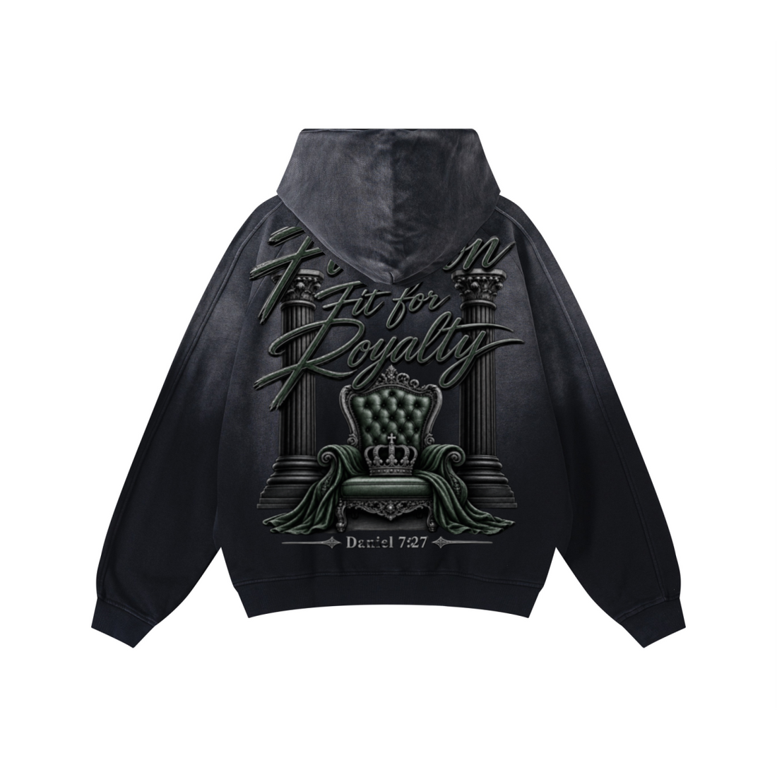 370GSM Unisex Monkey Wash Raw-Edge PP-Sprayed French Terry Hoodie Vintage Black