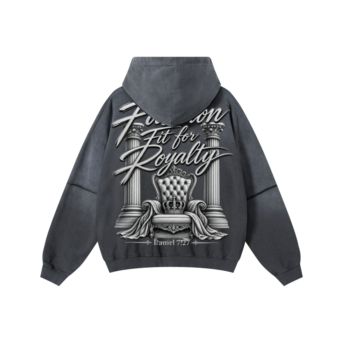 370GSM Unisex Monkey Wash Faux-Two-Piece PP-Sprayed  French Terry Hoodie Vintage Dark Grey