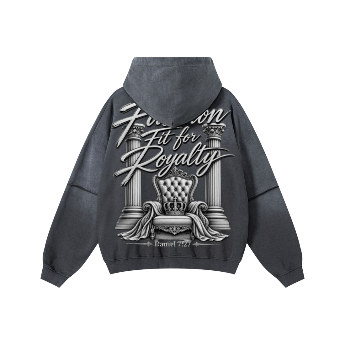 370GSM Unisex Monkey Wash Faux-Two-Piece PP-Sprayed  French Terry Hoodie Vintage Dark Grey