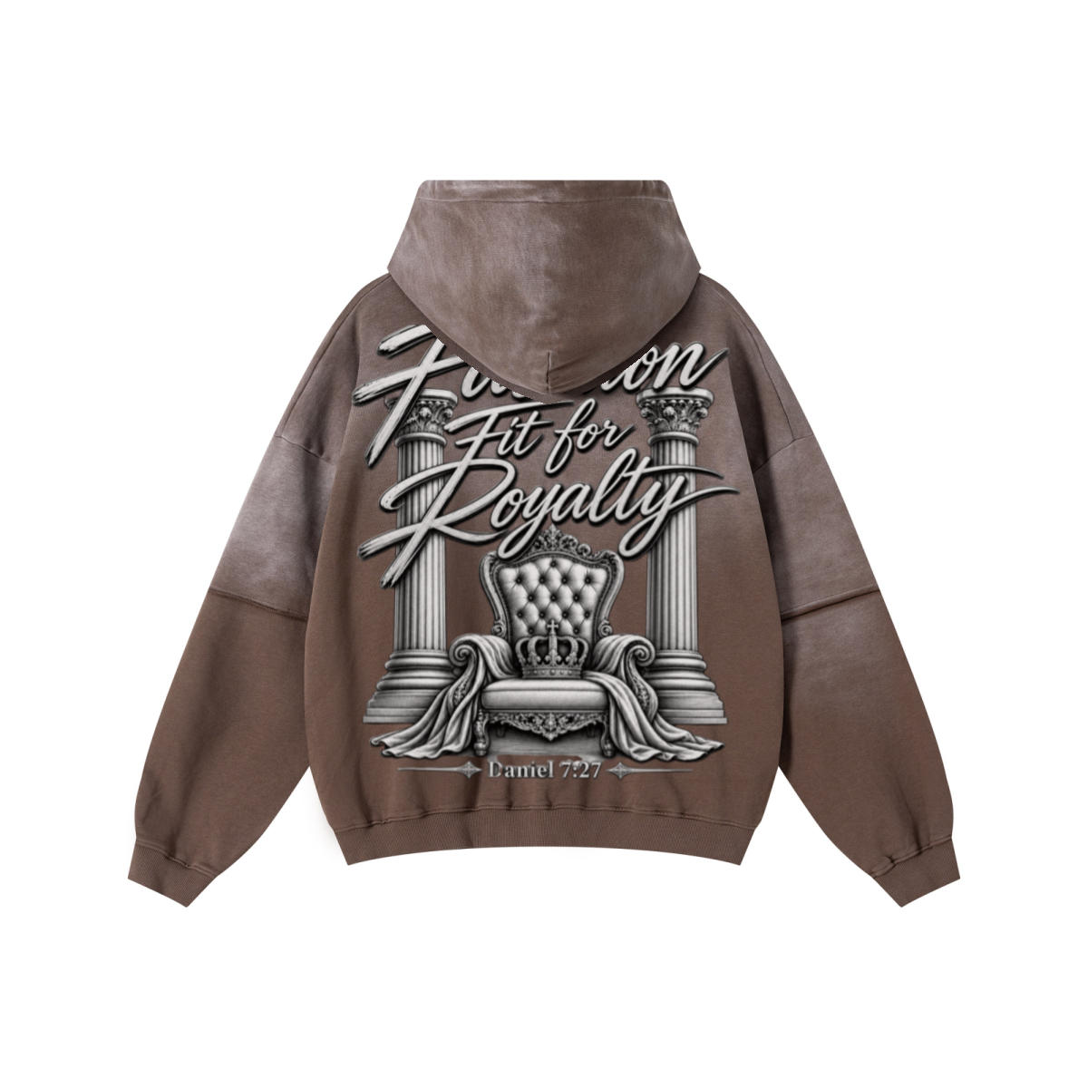 370GSM Unisex Monkey Wash Faux-Two-Piece PP-Sprayed  French Terry Hoodie Vintage Brown