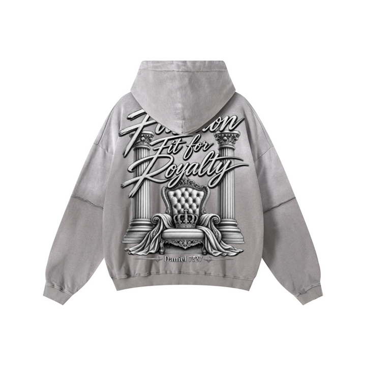 370GSM Unisex Monkey Wash Faux-Two-Piece PP-Sprayed  French Terry Hoodie Vintage Medium Grey