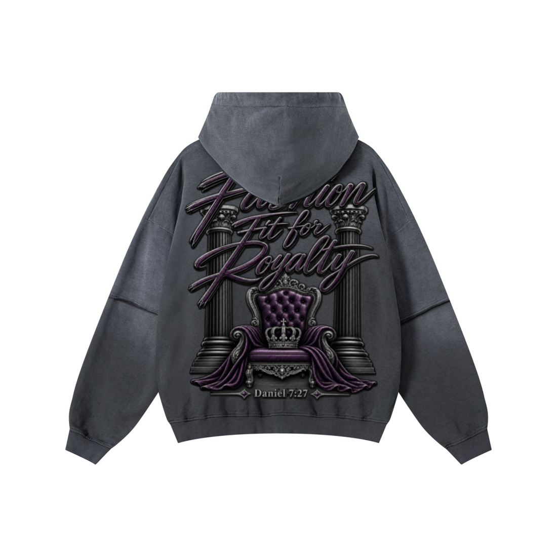 370GSM Unisex Monkey Wash Faux-Two-Piece PP-Sprayed  French Terry Hoodie Vintage Dark Grey