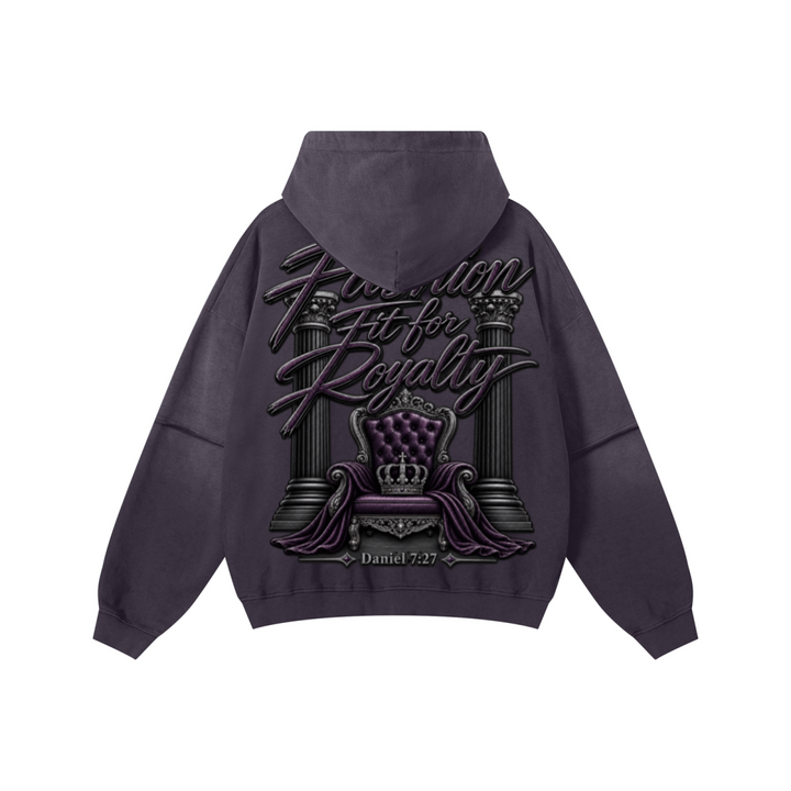 370GSM Unisex Monkey Wash Faux-Two-Piece PP-Sprayed  French Terry Hoodie Vintage Purple